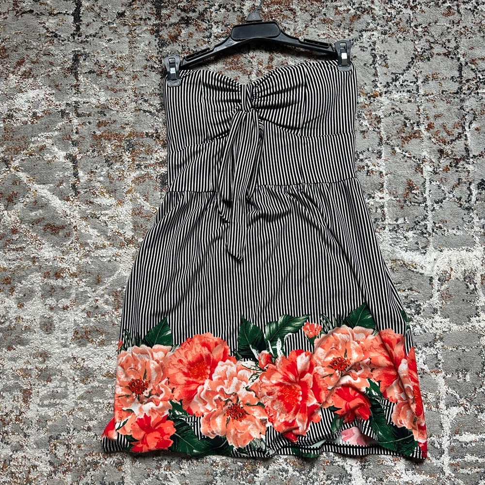 Striped Dress with Floral Hem